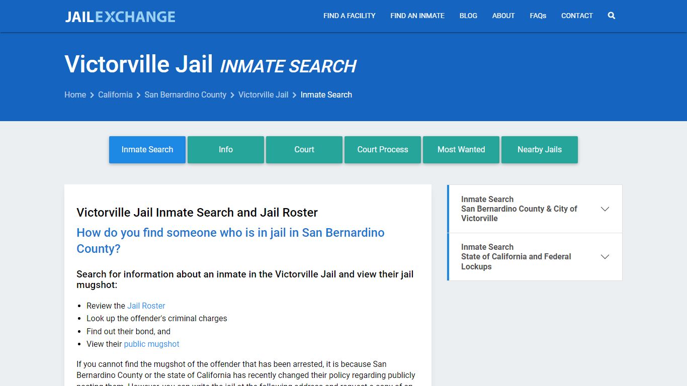 Inmate Search: Roster & Mugshots - Victorville Jail, CA - Jail Exchange