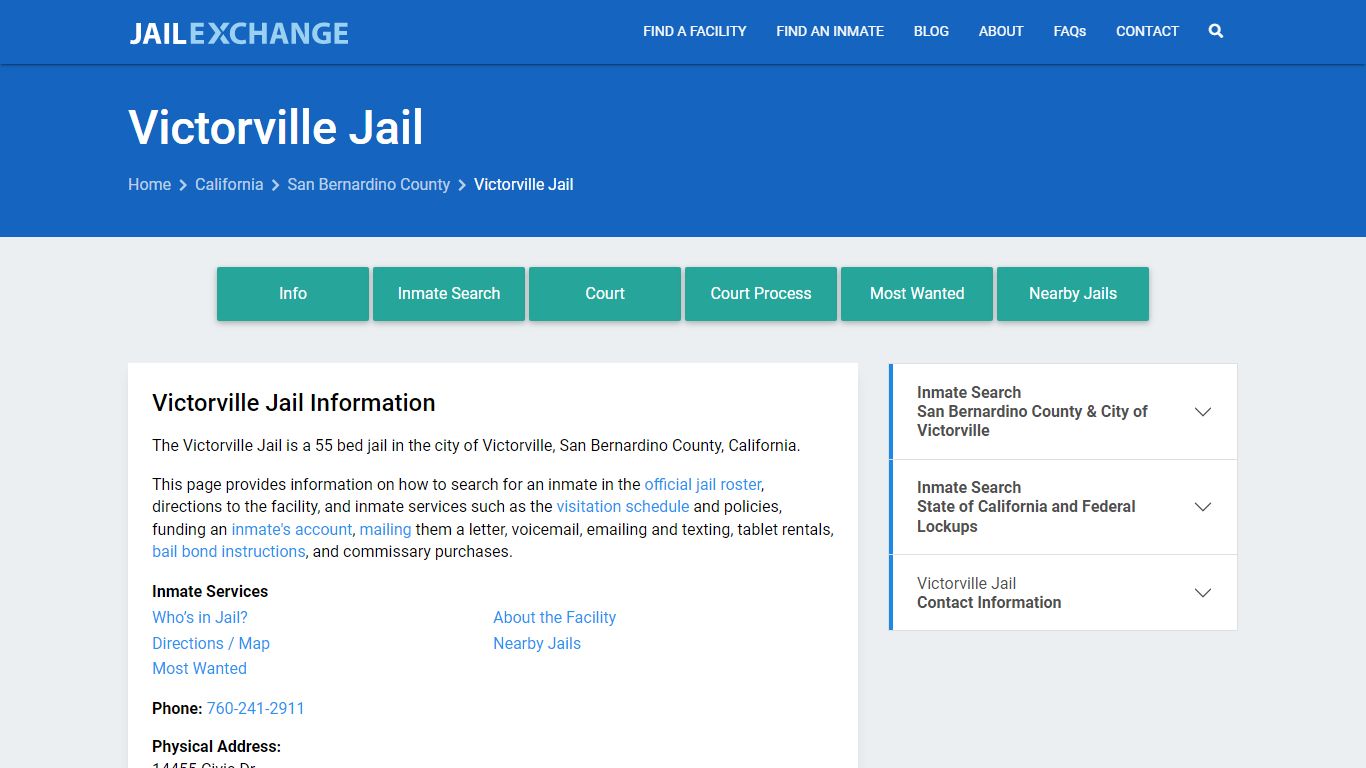 Victorville Jail, CA Inmate Search, Information